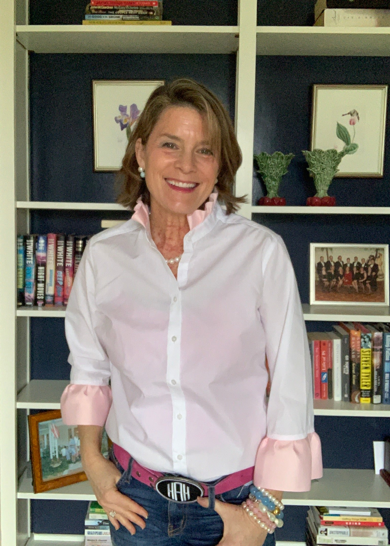 The Ruffle Ribbon 3/4 Sleeve Shirt – Pearly Vine