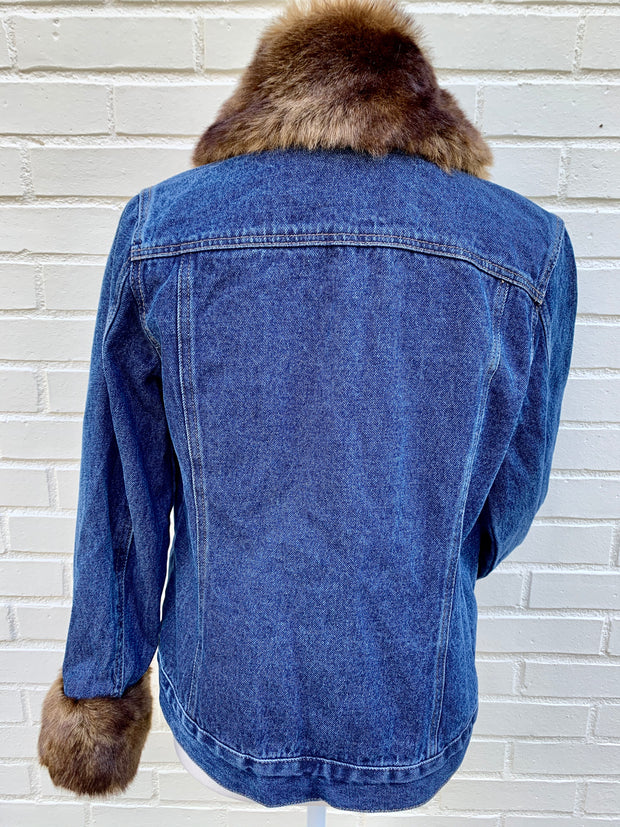 Belle Brown Mink Faux Fur Denim Jacket