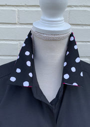 Elizabeth 3/4 Sleeve Black w Black Polka Dot and Pink Stripe (3407)