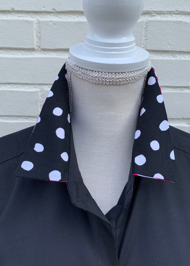Elizabeth 3/4 Sleeve Black w Black Polka Dot and Pink Stripe (3407)