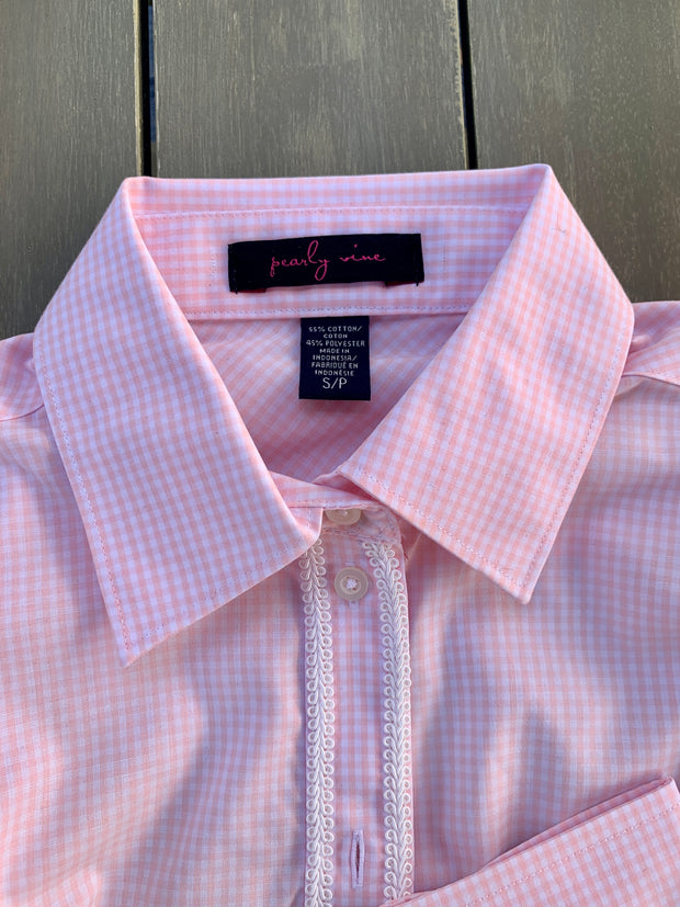 SALE XL ONLY - Gingham Shirt w Gimp Detail (Pink)  **FINAL SALE**
