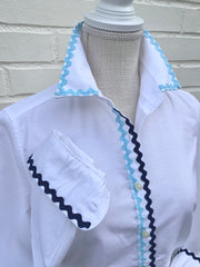 SALE - Charlotte Ric Rac Oxford Shirt Navy (CLT06) *FINAL SALE*
