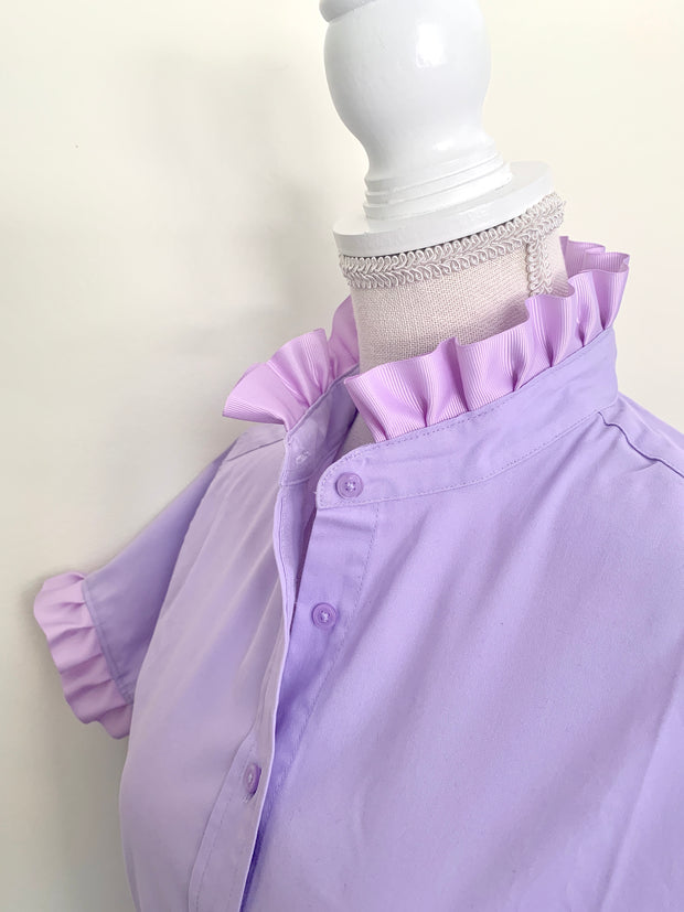 SALE 2XL ONLY - Jane Lavender Short Sleeve Ruffle Shirt (J02)  **FINAL SALE**