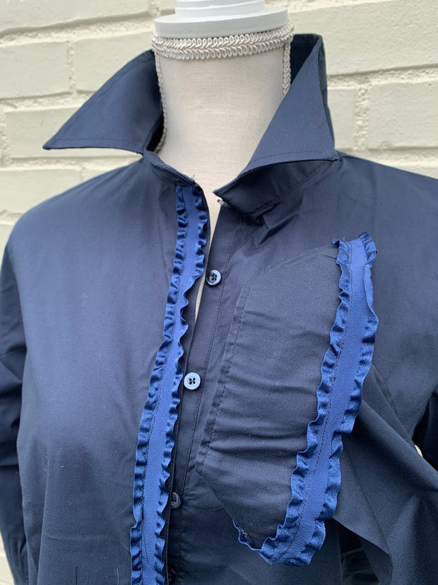 SALE - L & XL ONLY - Sandy Popover Ruffle Ribbon Tunic (TP05) *FINAL SALE*