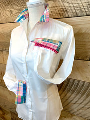 SALE XS Only Diana French Cuff w Pink Madras  **FINAL SALE**
