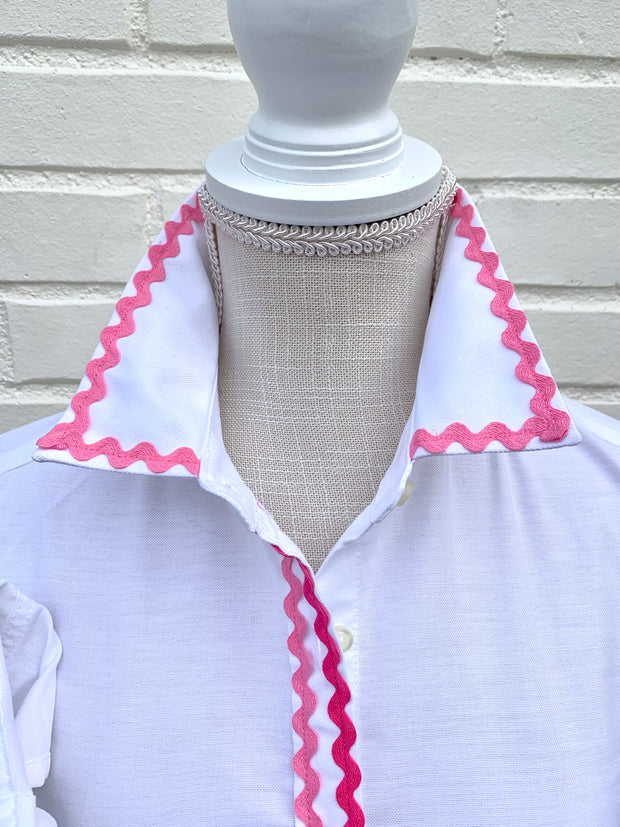 SALE - Charlotte Ric Rac Oxford Shirt Pink (CLT07) *FINAL SALE*