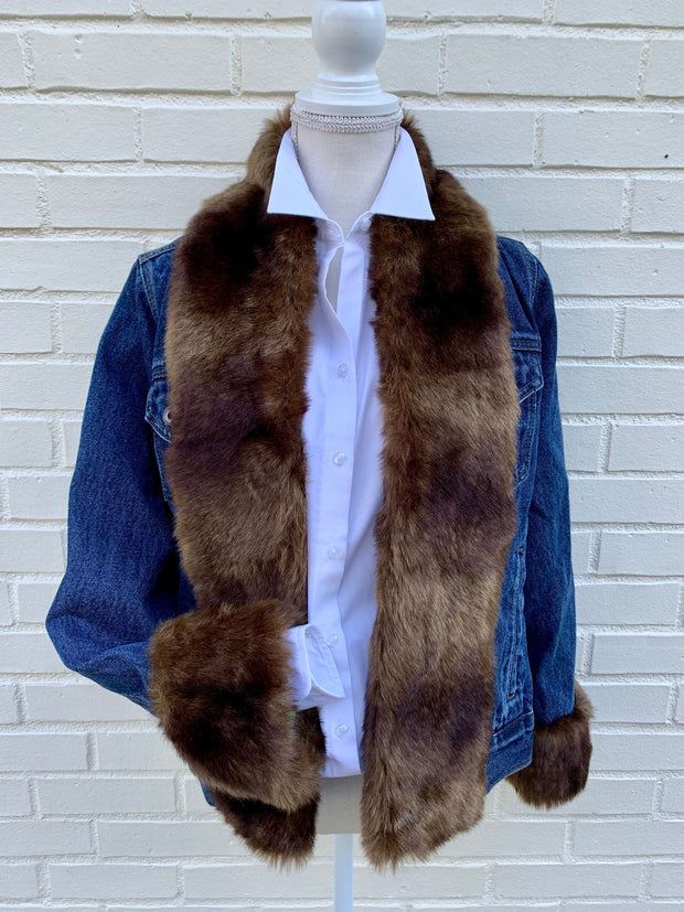 Belle Brown Mink Faux Fur Denim Jacket