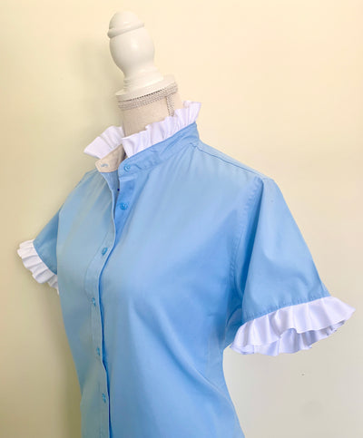 SALE Jane Sky Blue Short Sleeve Ruffle Shirt (J03)  **FINAL SALE**