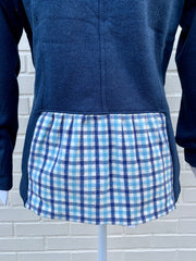 SALE XS ONLY - Giddy Up Knit Jacket - Navy w Plaid  **FINAL SALE**