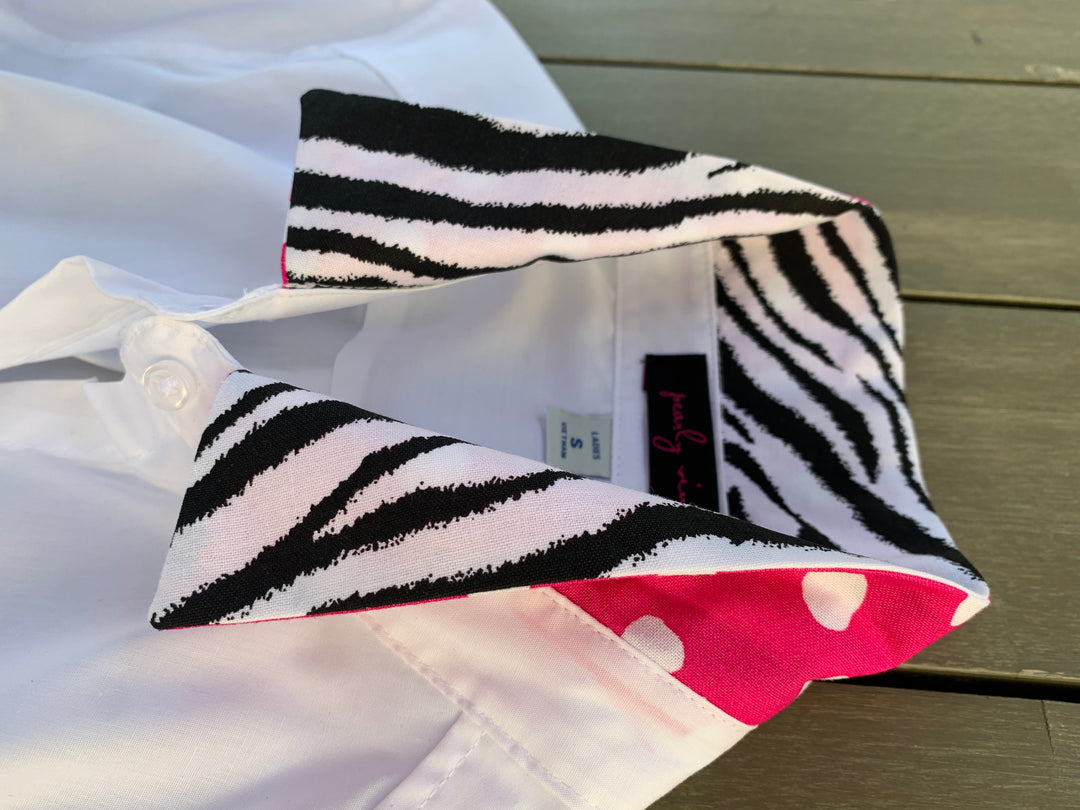 SALE - S ONLY - Diana French Cuff White w Zebra / Pink  (DFC06) *FINAL SALE*