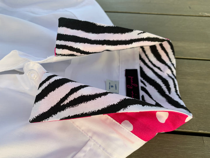SALE - S ONLY - Diana French Cuff White w Zebra / Pink  (DFC06) *FINAL SALE*