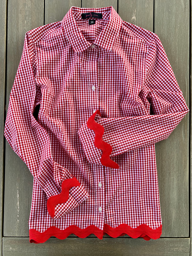 Bridget Gingham Ric Rac Shirt (GRR-Red Red)