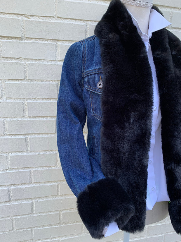 SALE - S ONLY - Belle Black Mink Faux Fur Denim Jacket *FINAL SALE*