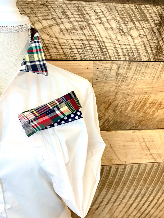 SALE XS ONLY Diana French Cuff w Navy Madras  **FINAL SALE**