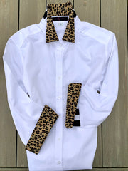 SALE - 2XL ONLY - Elizabeth 3/4 Sleeve Shirt w Cheetah and Stripe (3413) *FINAL SALE*