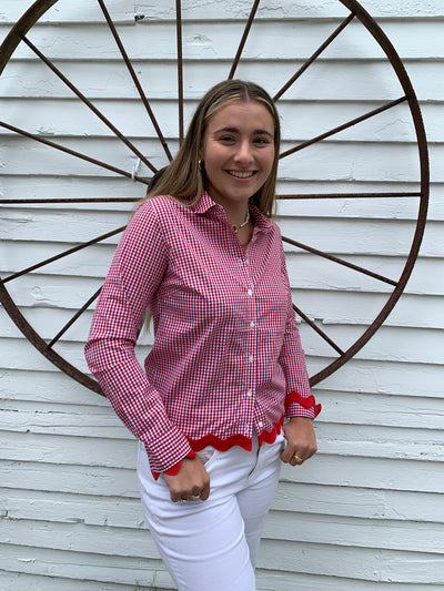 Bridget Gingham Ric Rac Shirt (GRR-Red Red)