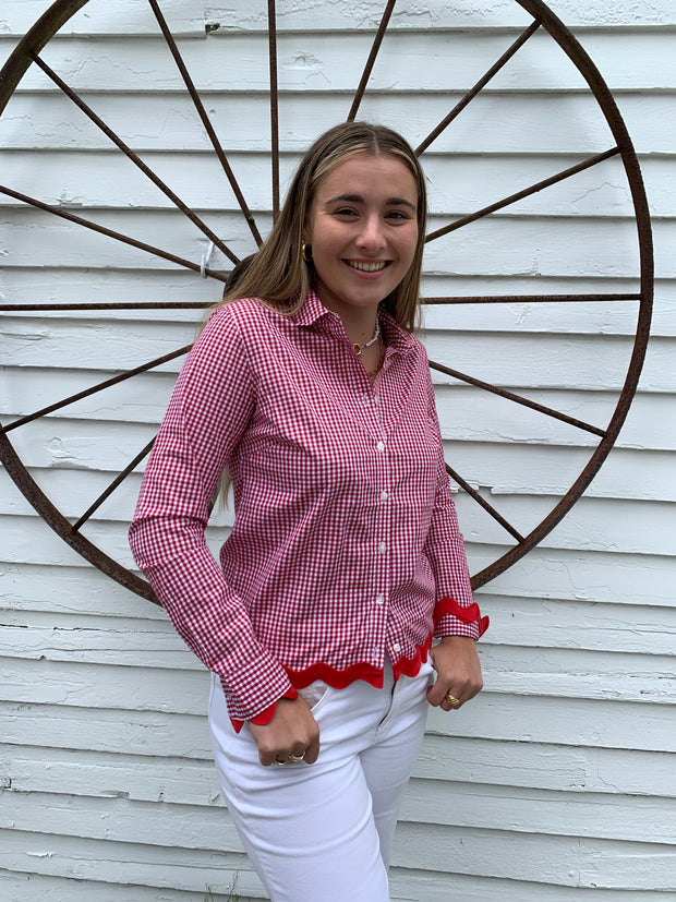 Bridget Gingham Ric Rac Shirt (GRR-Red Red)