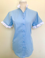 SALE - Jane Sky Blue Short Sleeve Ruffle Shirt (J03)  **FINAL SALE**