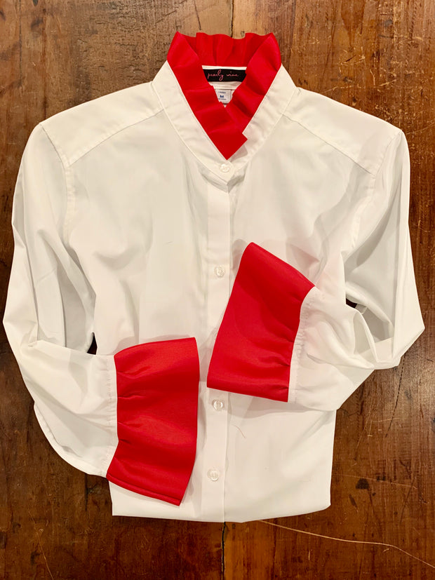 SALE XS, XL ONLY- Barbara Ann Ribbon Trim Shirt - White w Red
