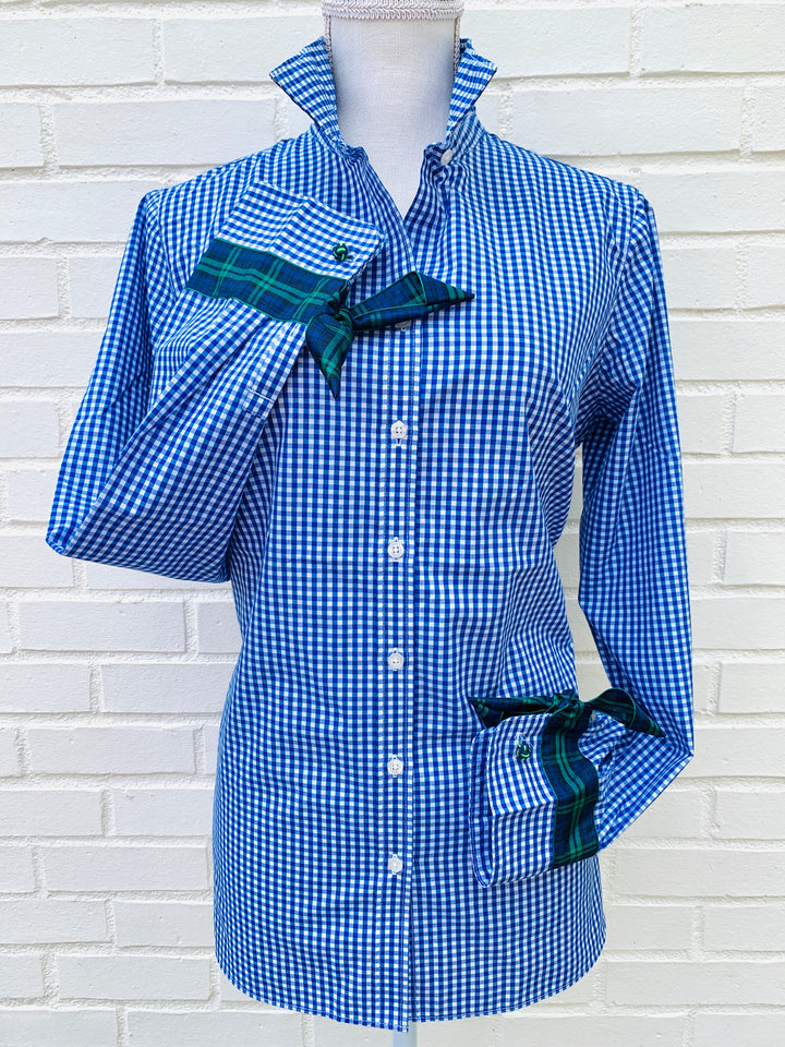 SALE - XXL Only Audrey Royal Gingham Ribbon French Cuff Shirt (RFC08)