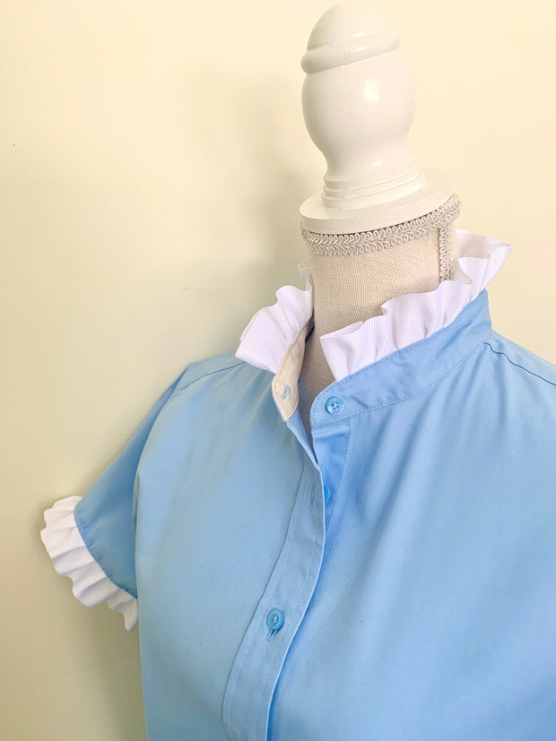 SALE - Jane Sky Blue Short Sleeve Ruffle Shirt (J03)  **FINAL SALE**