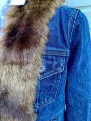 Belle Brown Mink Faux Fur Denim Jacket