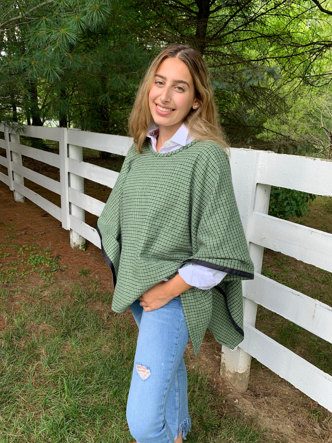 Green Houndstooth Poncho