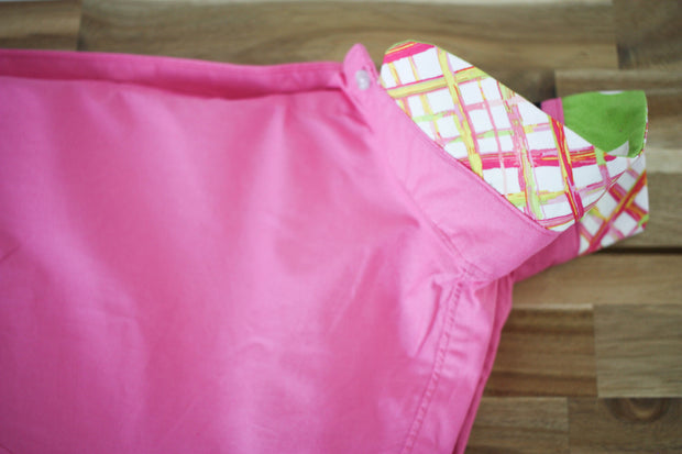 SALE S ONLY - Bell Sleeve Shirt - Pink w Green Polka Dots and Pink Plaid (B02)  **FINAL SALE**