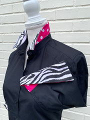 SALE XS, S ONLY - Elizabeth 3/4 Sleeve Black  w Zebra and Pink Polka Dot (3417)